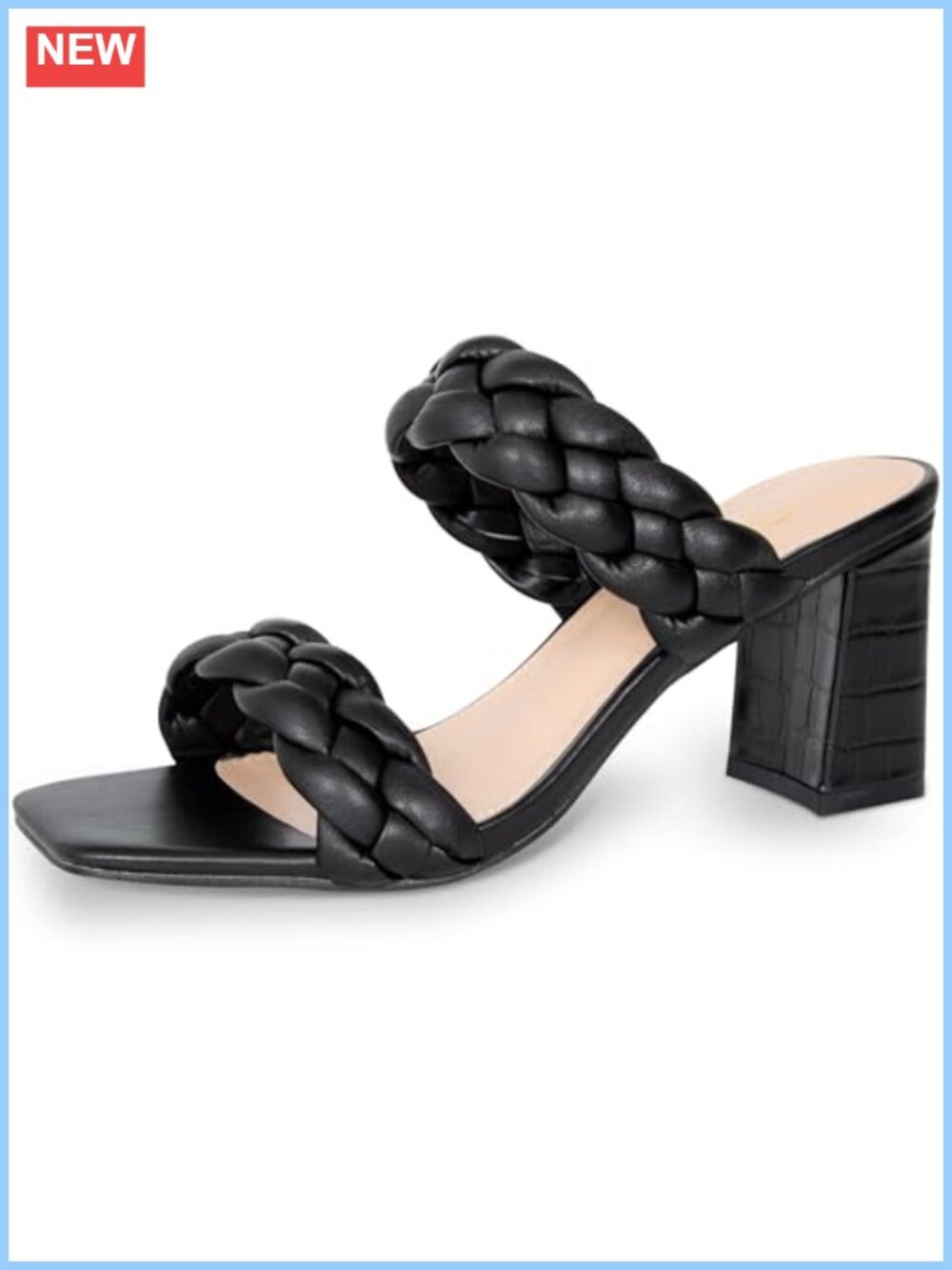 Braided Strappy Square Toe Block Heel Sandals with Cushioned Insole
